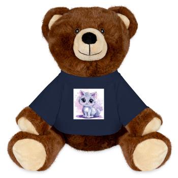 Cute Cat Anime with Big Eyes - MiniFeet® RecycelBär® Teddy Bear Brown - french navy - Front
