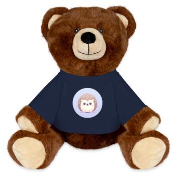 Hedgehog Cartoon Illustration - MiniFeet® RecycelBär® Teddy Bear Brown - french navy - Front