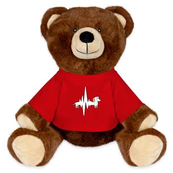 chien long teckel pouls fréquence cardiaque drôle - Nounours RecycelBär® marron - rouge - Devant