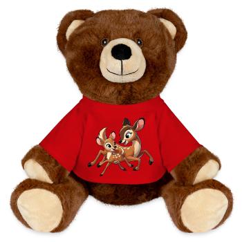 Deer mother and child frolicking - MiniFeet® RecycelBär® Teddy Bear Brown - red - Front