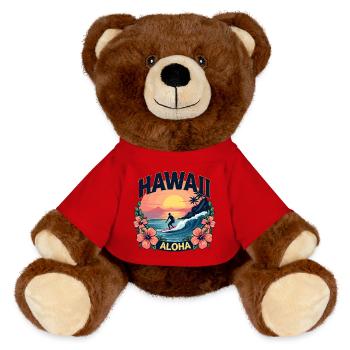 Hawaii Aloha Surfing Paradise Sunset Adventure - MiniFeet® RecycelBär® Teddy Bear Brown - red - Front