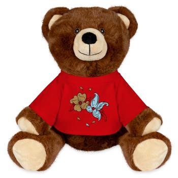 Flower greeting - MiniFeet® RecycelBär® Teddy Bear Brown - red - Front