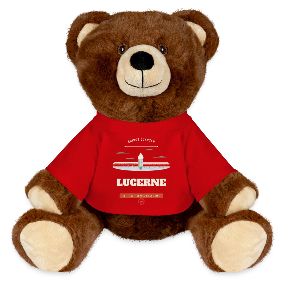 Lucerne badge on a minifeet® recycelbär® teddy bear brown, red