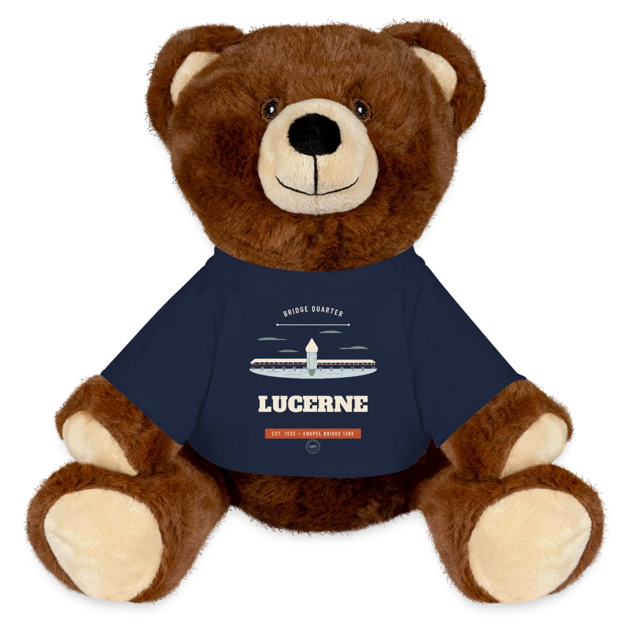 Lucerne badge on a minifeet® recycelbär® teddy bear brown, french navy