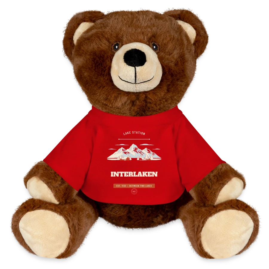 Interlaken badge on a minifeet® recycelbär® teddy bear brown, red