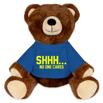 CHUT... Personne ne s’en soucie - Nounours RecycelBär® marron - bleu roi - Devant