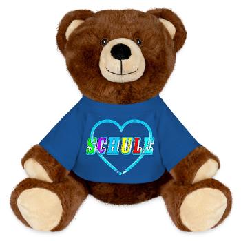 Pencil Heart School Font Blue Back to School - MiniFeet® RecycelBär® Teddy Bear Brown - royal blue - Front