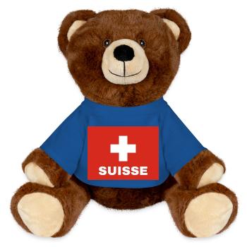 Swiss Flag - MiniFeet® RecycelBär® Teddy Bear Brown - royal blue - Front
