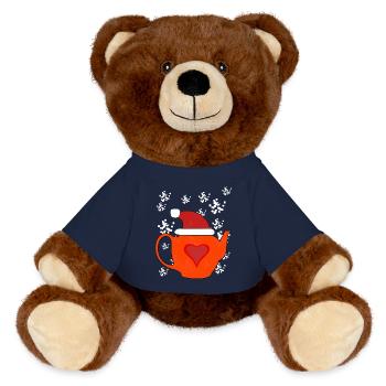 Winterzeit Tee Schnee Teekanne heiß Getränke Xmas - MiniFeet® RecycelBär® Braun - French Navy - Vorne