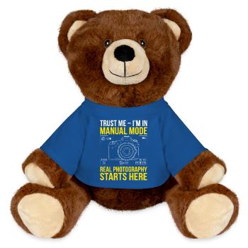 Croyez-moi, je fais de la photographie de mode manuelle - Nounours RecycelBär® marron - bleu roi - Devant