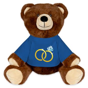 Goldene Eheringe mit Diamant - MiniFeet® RecycelBär® Braun - Königsblau - Vorne