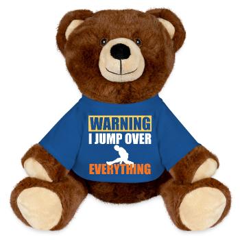 Warning I Jump Over Everything Parkour Design - MiniFeet® RecycelBär® Teddy Bear Brown - royal blue - Front