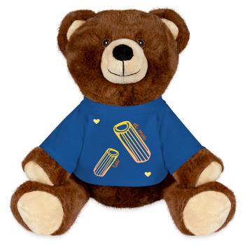 Pasta Relationship Love - MiniFeet® RecycelBär® Teddy Bear Brown - royal blue - Front