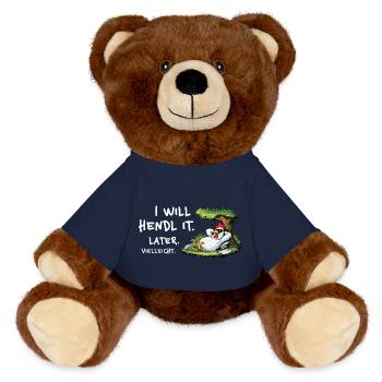 Hendl-Prokrastination Cartoon - MiniFeet® RecycelBär® Braun - French Navy - Vorne