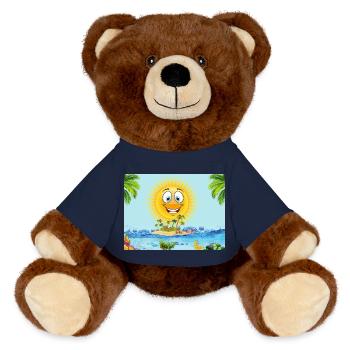 Sunny Island Cartoon Sun - MiniFeet® RecycelBär® Teddy Bear Brown - french navy - Front