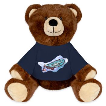 Mystische Blaue Feder mit Ornamenten - MiniFeet® RecycelBär® Braun - French Navy - Vorne