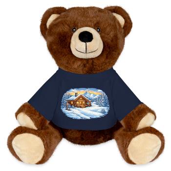 Winterliche Skihütte in den Bergen – Alpenidylle - MiniFeet® RecycelBär® Braun - French Navy - Vorne