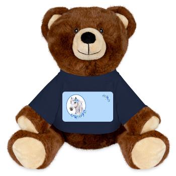 Cheval blanc - Roses bleu clair | Personnalisable - Nounours RecycelBär® marron - bleu marine - Devant