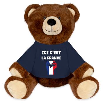 Das ist Frankreich – Trikolore Faust - MiniFeet® RecycelBär® Braun - French Navy - Vorne