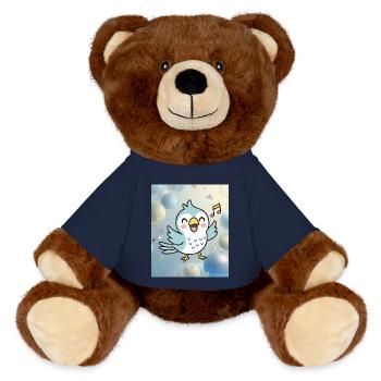 Fröhliches Küken singt zwischen bunten Blasen - MiniFeet® RecycelBär® Braun - French Navy - Vorne