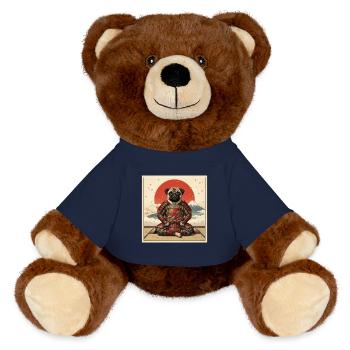 Samurai Pug Dog Warrior Japanese Art Design - MiniFeet® RecycelBär® Teddy Bear Brown - french navy - Front