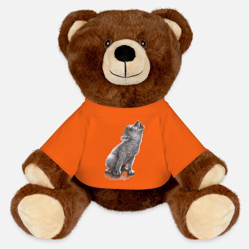 Junger heulender Wolf - MiniFeet® RecycelBär® Braun - Goldorange