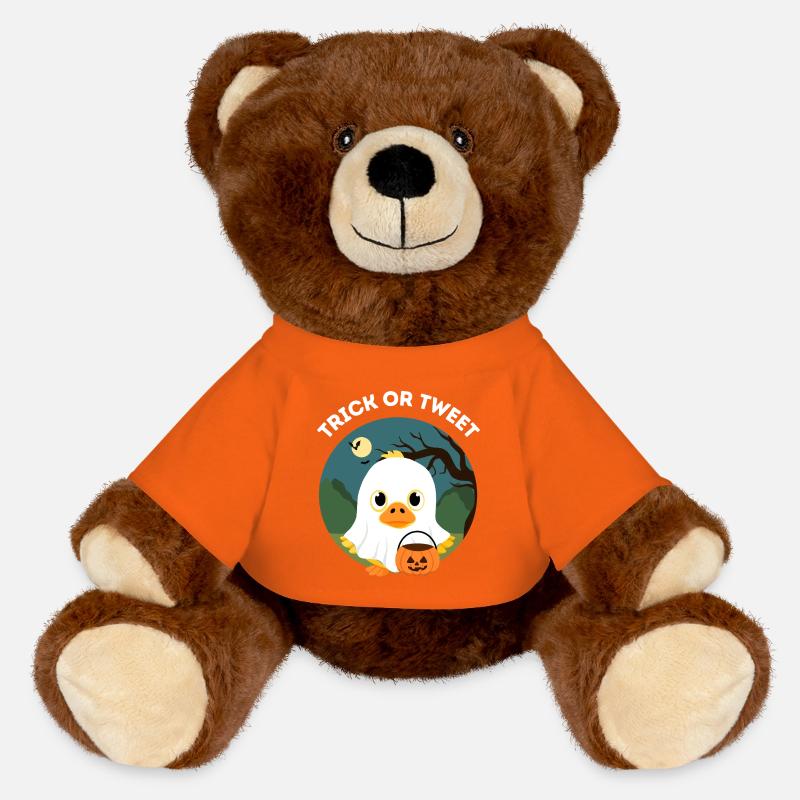 Lustiges Halloween – Süßes oder Tweet Entlein - MiniFeet® RecycelBär® Braun - Goldorange