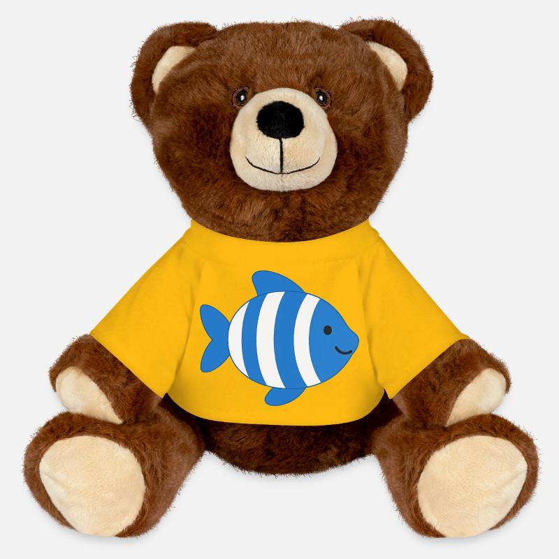 Fish striped - MiniFeet® RecycelBär® Teddy Bear Brown - sun yellow