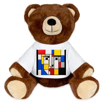 Mosaïque de visages de Mondrian - Nounours RecycelBär® marron - jaune soleil - Devant