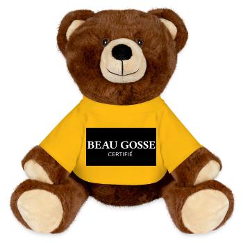 Logo beau Gosse certifié - Nounours RecycelBär® marron - jaune soleil - Devant