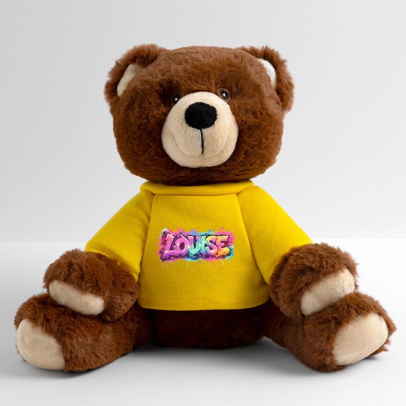 Graffiti LOUISE Name Gift Ideal Printable su MiniFeet® RecycelBär® Teddy Bear Brown