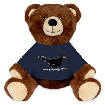 Blackbird on barbed wire - MiniFeet® RecycelBär® Teddy Bear Brown - french navy - Front