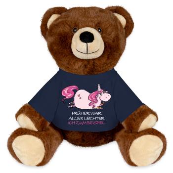 Lustige Dickes Einhorn Spruch Molliges Einhorn - MiniFeet® RecycelBär® Braun - French Navy - Vorne