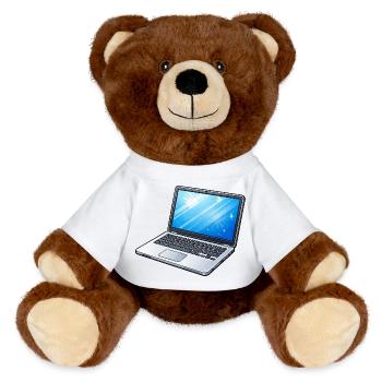 Laptop Light Blue Neon - MiniFeet® RecycelBär® Teddy Bear Brown - sun yellow - Front