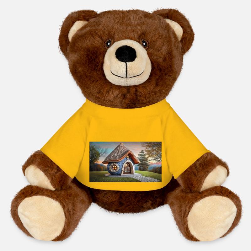 funny hooey a house is round and has no corners - MiniFeet® RecycelBär® Teddy Bear Brown - sun yellow
