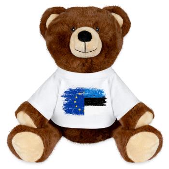 Fusion der EU-deutschen Flagge - MiniFeet® RecycelBär® Braun - Sonnengelb - Vorne