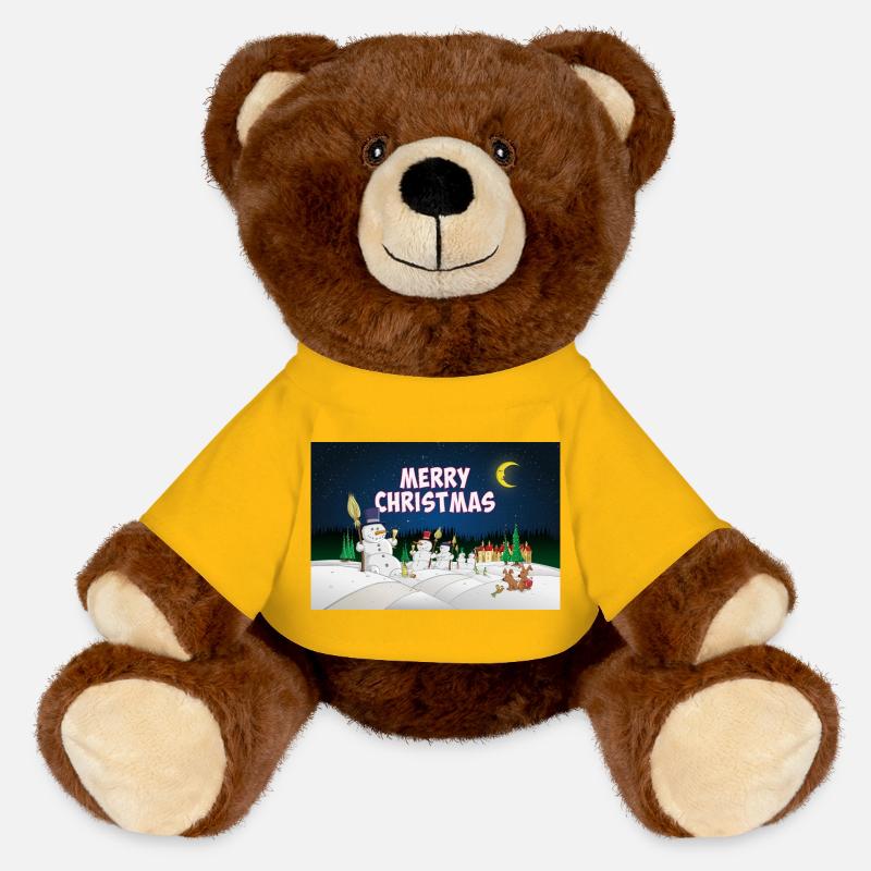 Affiche de joyeux Noël avec des bonhommes de neige - Nounours RecycelBär® marron - jaune soleil