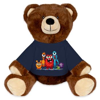 Bunte Monster Familie im Cartoon Stil  - MiniFeet® RecycelBär® Braun - French Navy - Vorne
