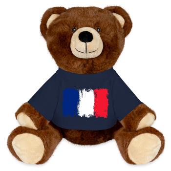 Bleu Blanc Rouge Pinselfahne - MiniFeet® RecycelBär® Braun - French Navy - Vorne