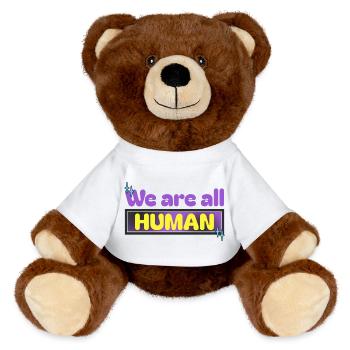 Nous sommes tous HUMAINS - Nounours RecycelBär® marron - jaune soleil - Devant