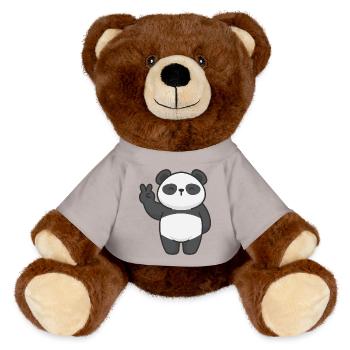 Motiv Panda mit Friedenszeichen Comic - MiniFeet® RecycelBär® Braun - Sonnengelb - Vorne