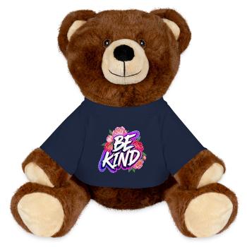 Be Kind Pfingstrose Floral Neon Glow Schriftzug - MiniFeet® RecycelBär® Braun - French Navy - Vorne