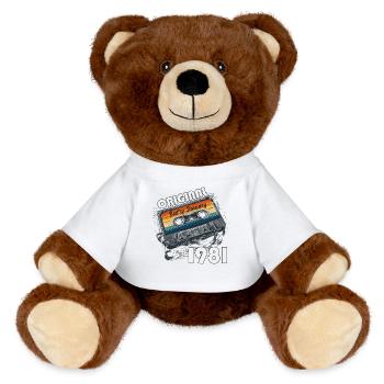 45th Birthday Cassette January 1981 - MiniFeet® RecycelBär® Teddy Bear Brown - sun yellow - Front