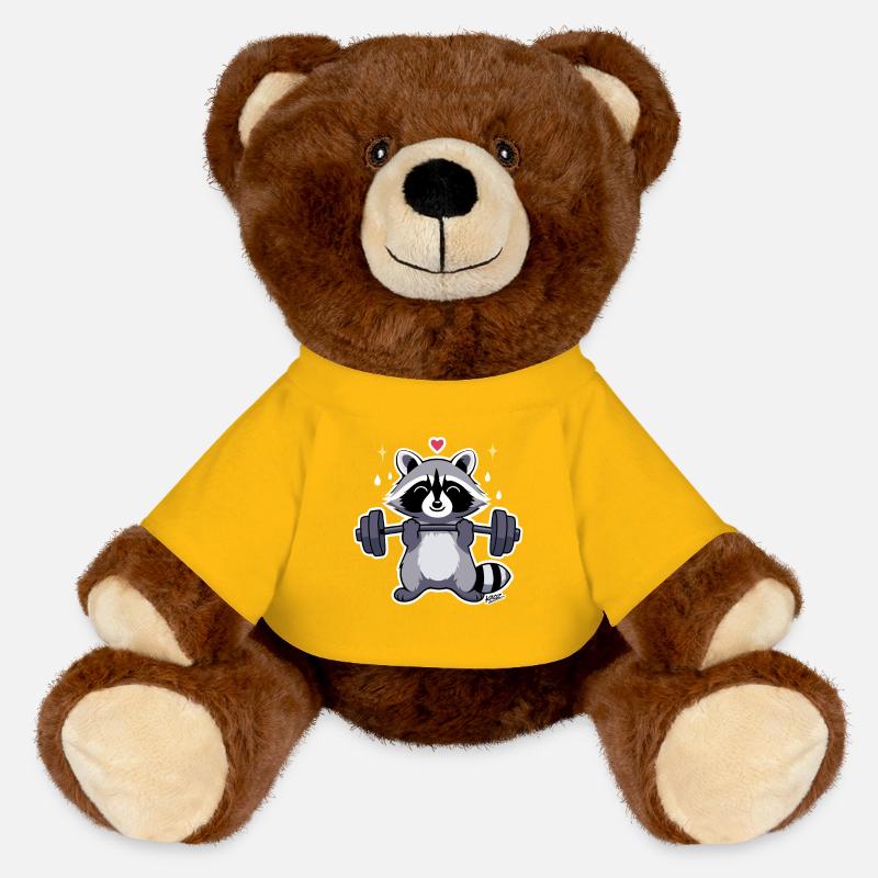 Kraftvoller Waschbär mit Hantel - MiniFeet® RecycelBär® Braun - Sonnengelb