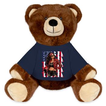 USA Rebel Biker Girl Rocker Lady with Skull - MiniFeet® RecycelBär® Teddy Bear Brown - french navy - Front