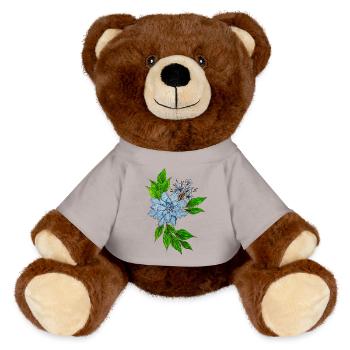 Blaues Wasserfarben-Blütenbouquet - MiniFeet® RecycelBär® Braun - Sonnengelb - Vorne