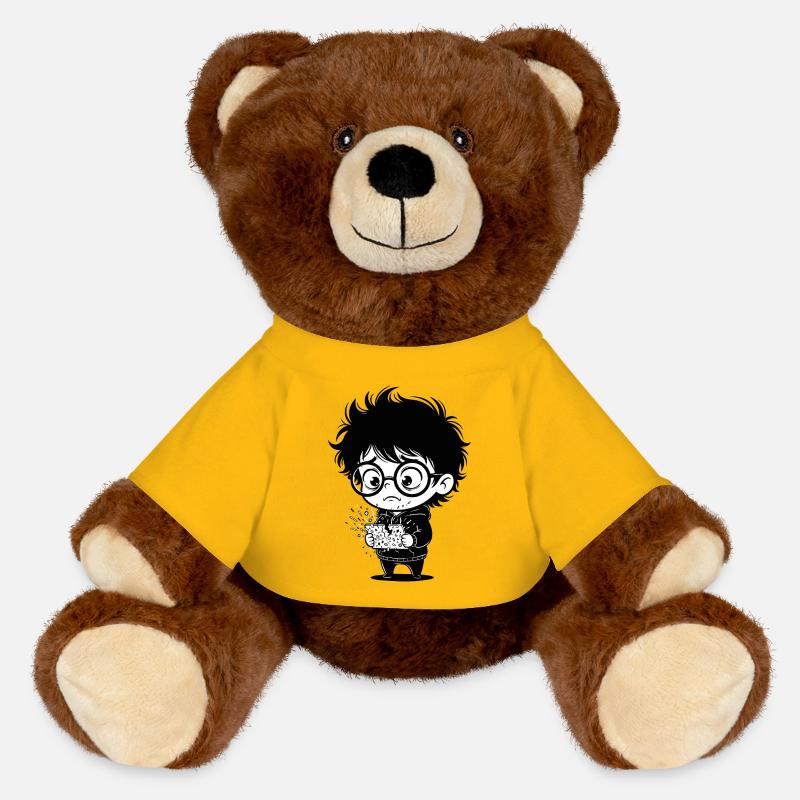 Digital Stress Broken Tablet Child Sticker - MiniFeet® RecycelBär® Teddy Bear Brown - sun yellow