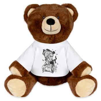 Red black and white drawing carographic - MiniFeet® RecycelBär® Teddy Bear Brown - sun yellow - Front