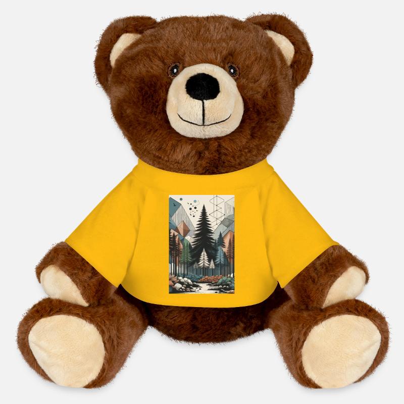 Abstract Enchanted Forest Magic and Geometry Unite - MiniFeet® RecycelBär® Teddy Bear Brown - sun yellow