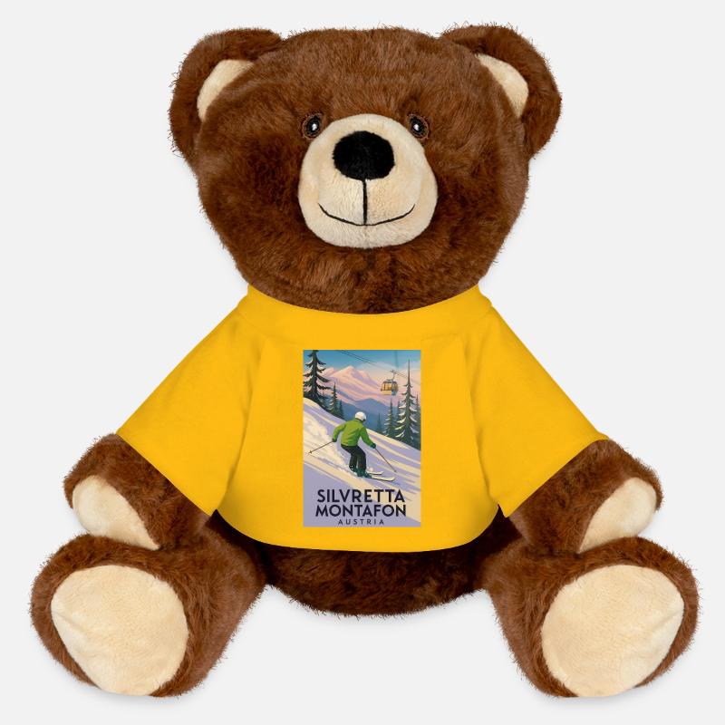 Silvretta Montafon Skier Poster - MiniFeet® RecycelBär® Teddy Bear Brown - sun yellow